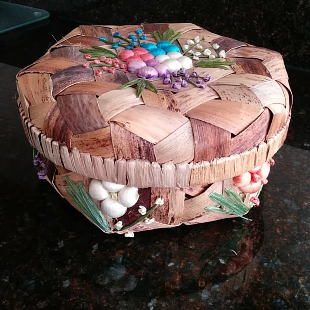 Vintage Floral Woven Tropical Versatile Nature Basket